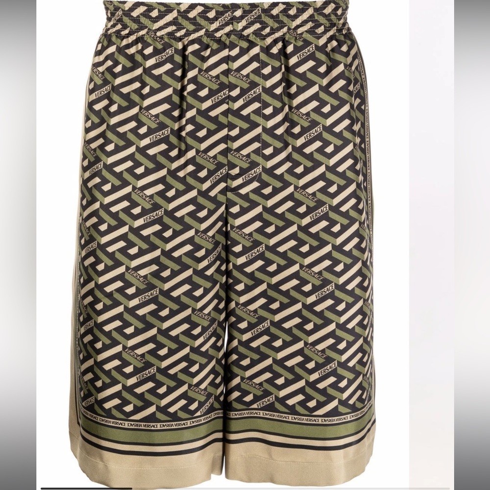 Versace Men’s La Greca Print Silk Monogram College Fit Short Size 48 or 32/34 US